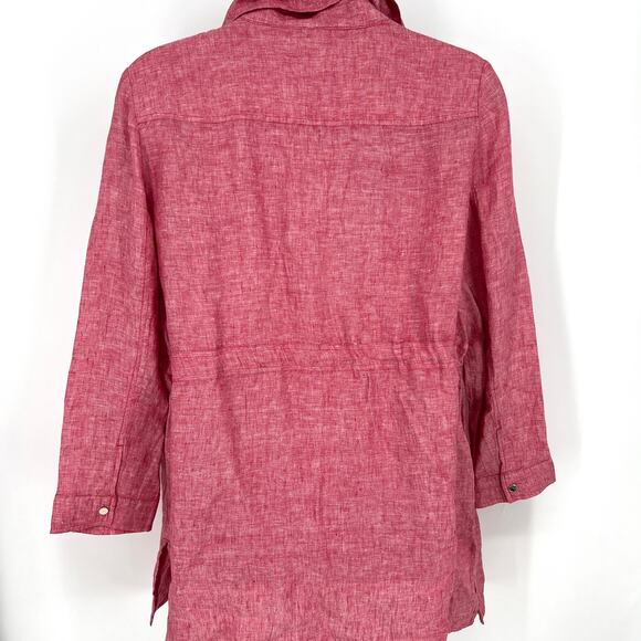 Chico's Red Cross Dye Linen Utility Jacket Adjustable Waist Chico's Size 4 NWT - Picture 2 of 12